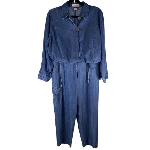 Linden Hill Straight Pants and Shirt Large Women's Blue 100% Tencel Cargo Pocket - Picture 1 of 10